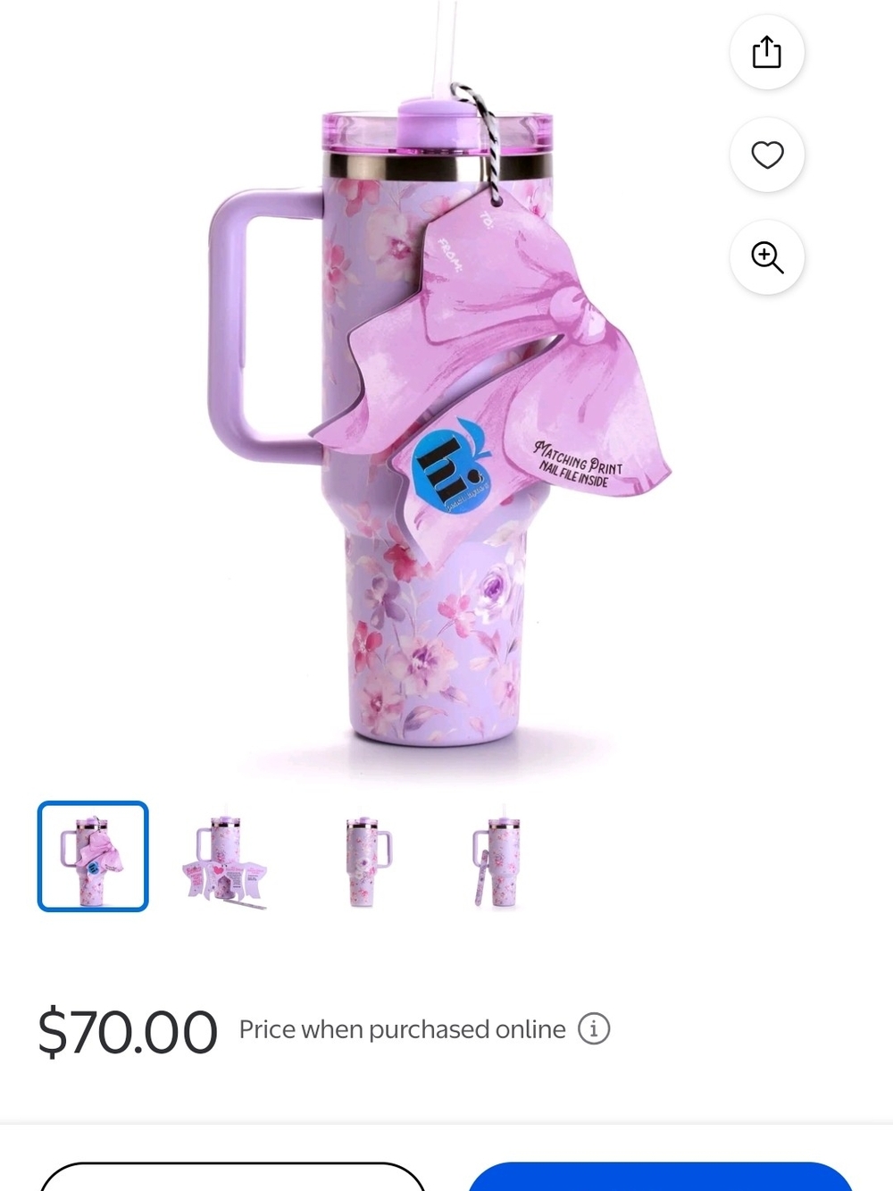 Floral Insulated Travel Mug - Lavender Purple - Picture 2 of 5